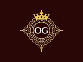 lettre og logo victorien de luxe royal antique avec cadre ornemental. vecteur