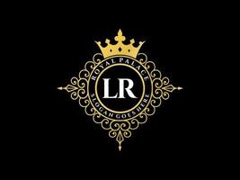 lettre lr logo victorien de luxe royal antique avec cadre ornemental. vecteur