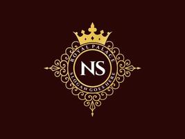 lettre ns logo victorien de luxe royal antique avec cadre ornemental. vecteur