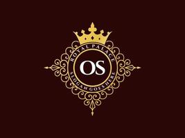 lettre os logo victorien de luxe royal antique avec cadre ornemental. vecteur