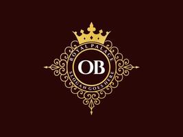 lettre ob logo victorien de luxe royal antique avec cadre ornemental. vecteur