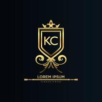 kc lettre initiale avec modèle royal.élégant avec vecteur de logo de couronne, illustration vectorielle de logo de lettrage créatif.