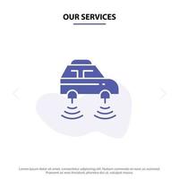 nos services voiture réseau électrique smart wifi icône de glyphe solide modèle de carte web vecteur