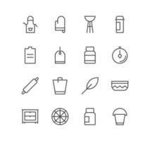 ensemble d'icônes de cuisine et de cuisine, temps de friture, ustensiles de cuisine et vecteurs de variété linéaire. vecteur