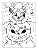 coloriage d'halloween pour les enfants. livre de coloriage halloween pour adultes et enfants. illustration d'art en noir et blanc. vecteur