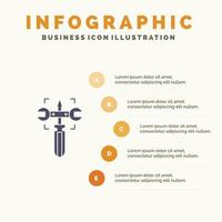 réglage engrenage clé vis solide icône infographie 5 étapes présentation arrière-plan vecteur