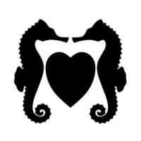 silhouette de couple d'hippocampes avec le symbole du coeur. isolé sur fond blanc. concept d'amour hippocampe. idéal pour les logos, cartes, bannières, affiches, valentines. illustration vectorielle vecteur