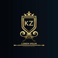 kz lettre initiale avec modèle royal.élégant avec vecteur de logo de couronne, illustration vectorielle de lettrage créatif logo.