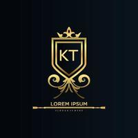 lettre kt initiale avec modèle royal.élégant avec vecteur de logo de couronne, illustration vectorielle de logo de lettrage créatif.