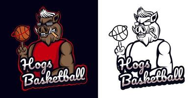 conception de mascotte de logo esport de basket-ball de porc vecteur