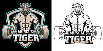 création de logo de mascotte de fitness tigre musculaire vecteur
