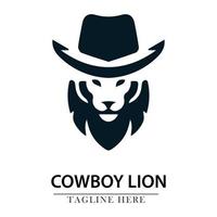 tête de lion avec icône logo chapeau de cowboy vecteur