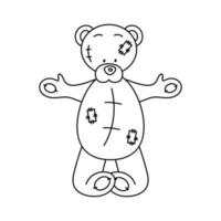 dessin de contour d'un ours en peluche mignon avec des patchs. vecteur