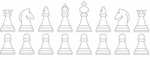 Contour pièce jeu d'icônes d'échecs isolé sur fond blanc vecteur