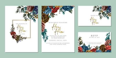 modèle de fond de carte d'invitation de mariage de belles fleurs de luxe vecteur