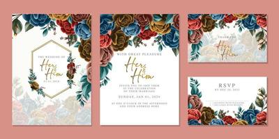 modèle de fond de carte d'invitation de mariage de belles fleurs de luxe vecteur