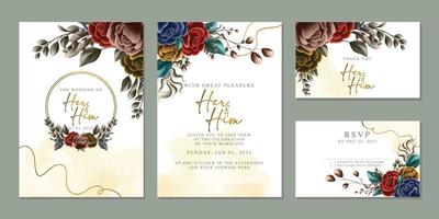 modèle de fond de carte d'invitation de mariage de belles fleurs de luxe vecteur