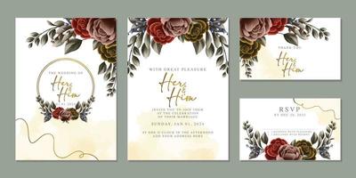 modèle de fond de carte d'invitation de mariage de belles fleurs de luxe vecteur