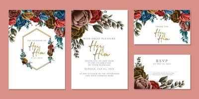 modèle de fond de carte d'invitation de mariage de belles fleurs de luxe vecteur