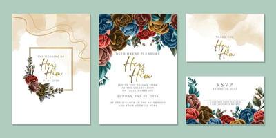 modèle de fond de carte d'invitation de mariage de belles fleurs de luxe vecteur