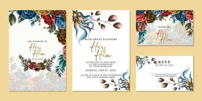 modèle de fond de carte d'invitation de mariage de belles fleurs de luxe vecteur