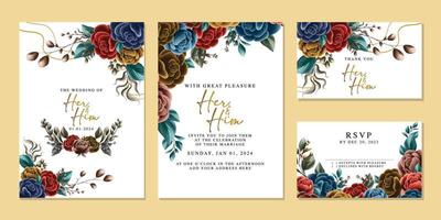 modèle de fond de carte d'invitation de mariage de belles fleurs de luxe vecteur