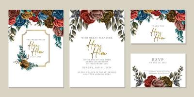 modèle de fond de carte d'invitation de mariage de belles fleurs de luxe vecteur