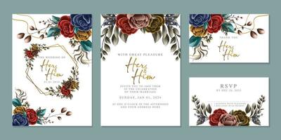 modèle de fond de carte d'invitation de mariage de belles fleurs de luxe vecteur