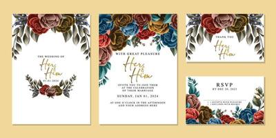 modèle de fond de carte d'invitation de mariage de belles fleurs de luxe vecteur