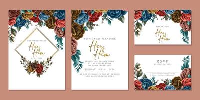 modèle de fond de carte d'invitation de mariage de belles fleurs de luxe vecteur