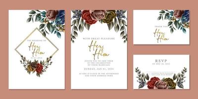 modèle de fond de carte d'invitation de mariage de belles fleurs de luxe vecteur