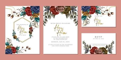 modèle de fond de carte d'invitation de mariage de belles fleurs de luxe vecteur