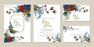 modèle de fond de carte d'invitation de mariage de belles fleurs de luxe vecteur