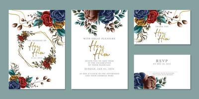 modèle de fond de carte d'invitation de mariage de belles fleurs de luxe vecteur