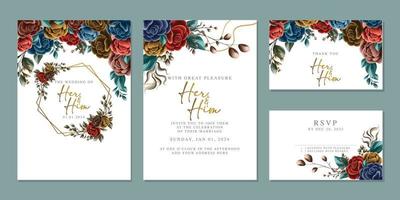 modèle de fond de carte d'invitation de mariage de belles fleurs de luxe vecteur