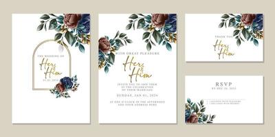 modèle de fond de carte d'invitation de mariage de belles fleurs de luxe vecteur