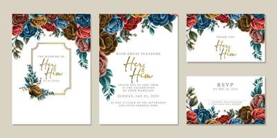 modèle de fond de carte d'invitation de mariage de belles fleurs de luxe vecteur