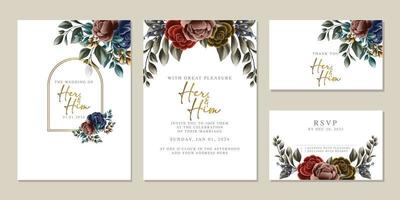 modèle de fond de carte d'invitation de mariage de belles fleurs de luxe vecteur