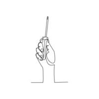 illustration vectorielle d'une main tenant un tournevis dessiné dans un style d'art en ligne vecteur