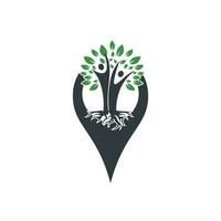 racines de l'arbre généalogique et création de logo d'icône gps. arbre généalogique et création de logo d'icône de symbole de point d'épingle. vecteur