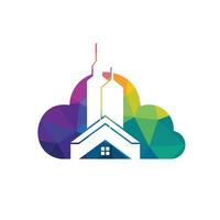 création de logo vectoriel cloud immobilier. création de logo de bâtiment et de nuage. logo immobilier avec gratte-ciel.