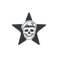 crâne dans un casque de soldat avec création de logo vectoriel en forme d'étoile.