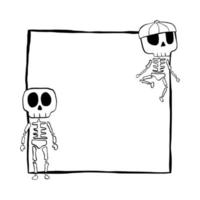 squelette simple de ligne noire sur le carré. illustration vectorielle sur halloween pour décorer le logo, les cartes de voeux et tout design. vecteur
