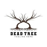 création de logo d'arbre, illustration d'arbre mort, coupe d'arbre sauvage, vecteur de réchauffement climatique, sécheresse de la terre, icônes de marque de produit