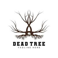 création de logo d'arbre, illustration d'arbre mort, coupe d'arbre sauvage, vecteur de réchauffement climatique, sécheresse de la terre, icônes de marque de produit