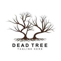 création de logo d'arbre, illustration d'arbre mort, coupe d'arbre sauvage, vecteur de réchauffement climatique, sécheresse de la terre, icônes de marque de produit