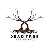 création de logo d'arbre, illustration d'arbre mort, coupe d'arbre sauvage, vecteur de réchauffement climatique, sécheresse de la terre, icônes de marque de produit