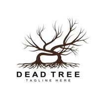 création de logo d'arbre, illustration d'arbre mort, coupe d'arbre sauvage, vecteur de réchauffement climatique, sécheresse de la terre, icônes de marque de produit