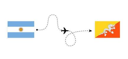 vol et voyage de l'argentine au bhoutan par concept de voyage en avion de passagers vecteur