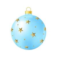 jouet d'arbre de noël bleu avec des étoiles d'or illustration de couleur réaliste vecteur